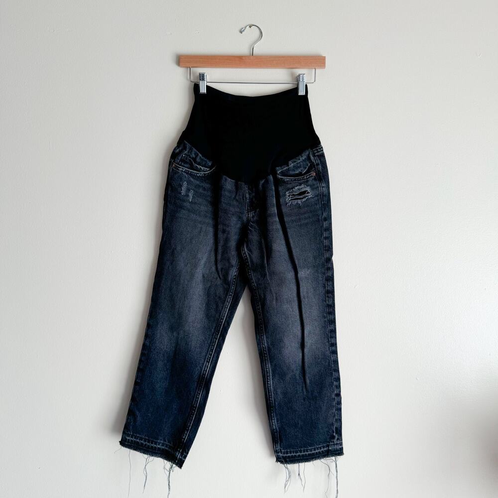 Old Navy Maternity Black Slouchy Straight Raw Hem Full Panel Jeans - Size 4